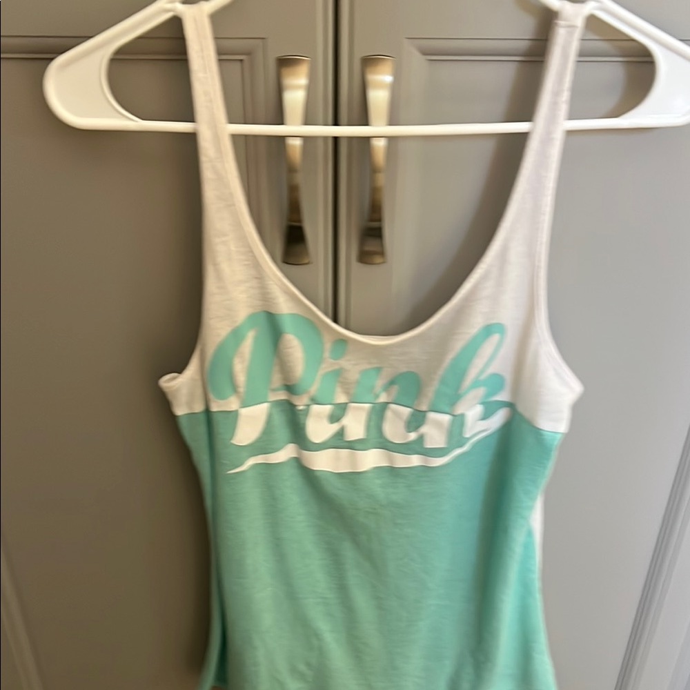 PINK Victoria's Secret Women's Tank Top - Mint and White. Worn once